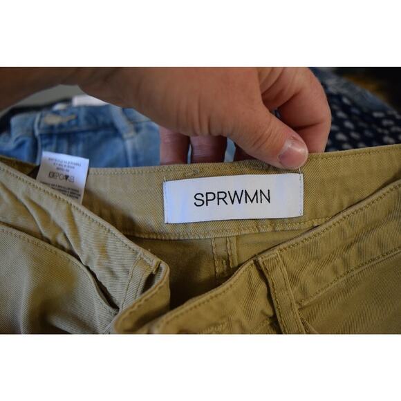 SPRWMN Wide Leg Cropped Pants Womens XS Tan High Rise Stretch Casual Cotton USA - Picture 3 of 4